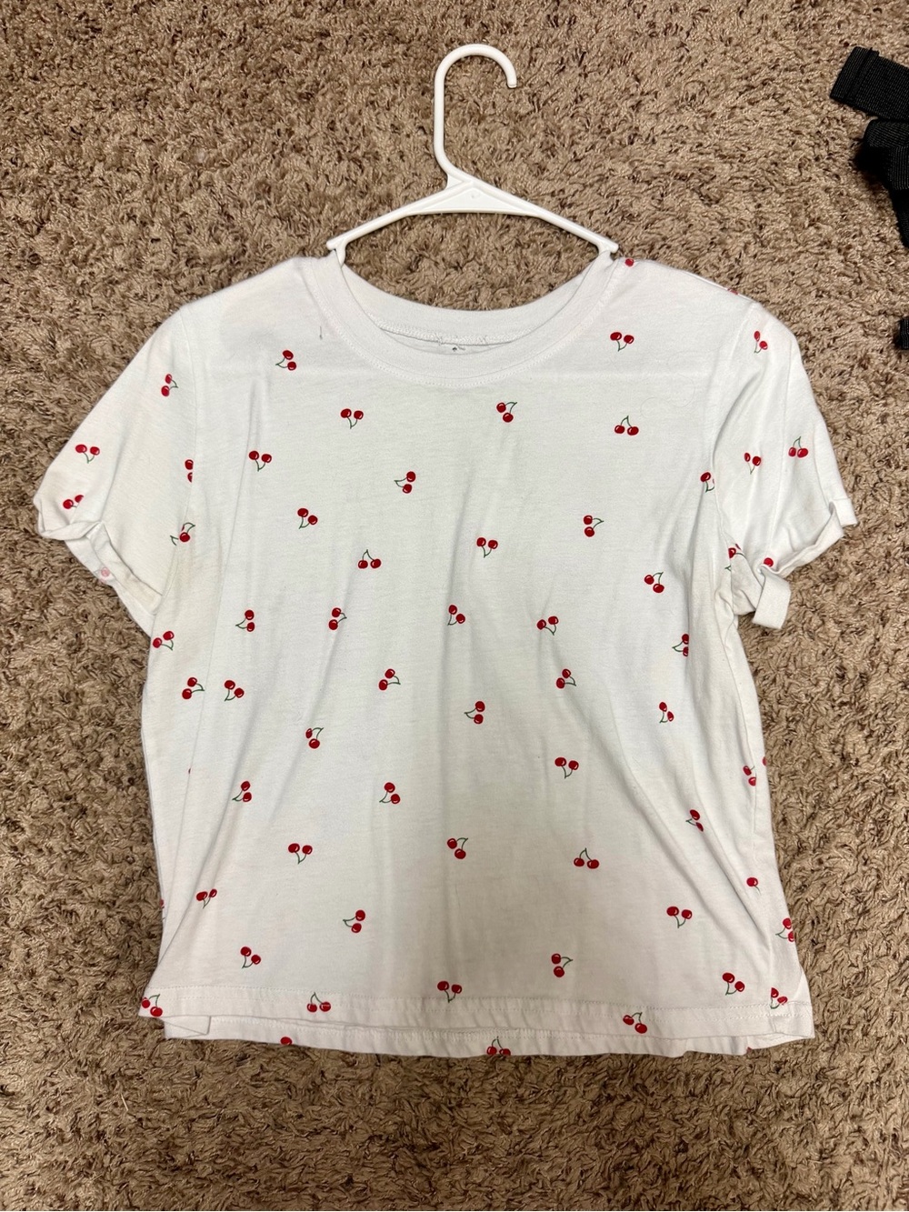 White Tee with Red Cherry Print